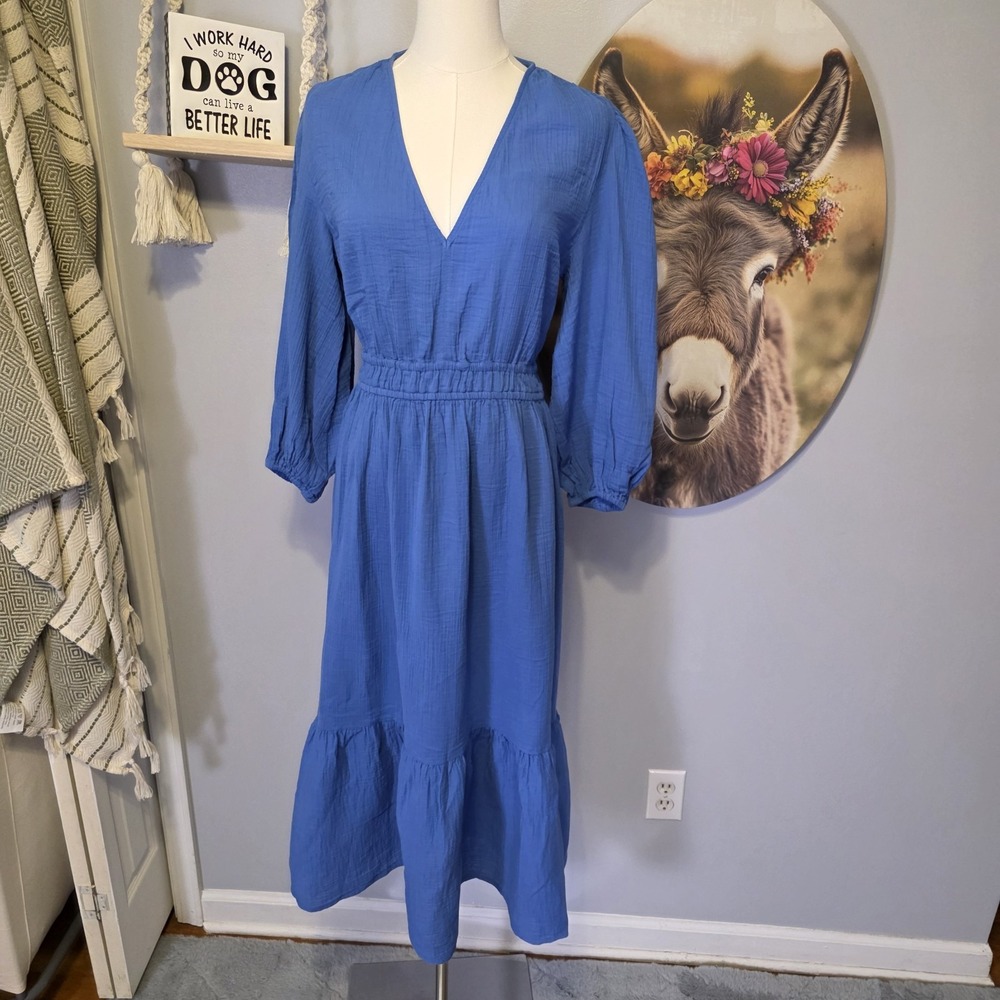 Polo Ralph Lauren Cotton Gauze Puff Sleeve Dress Size 10 Tiered Cottage Coquette
